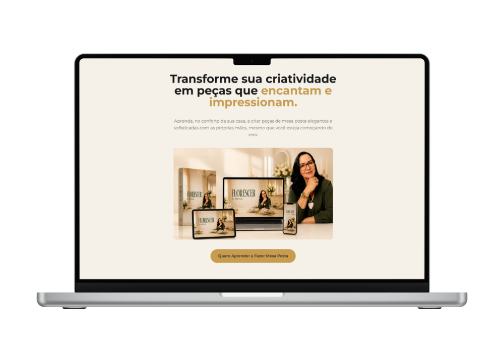 Mockup de laptop com a Landing Page do lançamento Crescer com a Mesa Posta