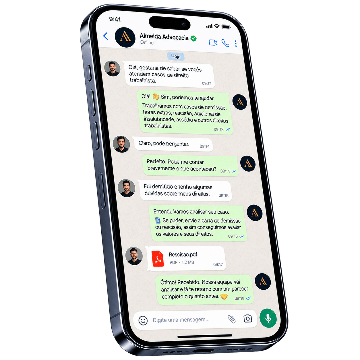 Mockup de atendimento no WhatsApp