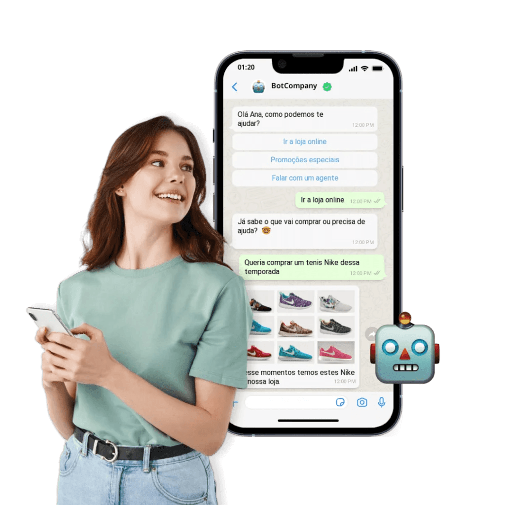 Mockup de chatbot de atendimento no WhatsApp